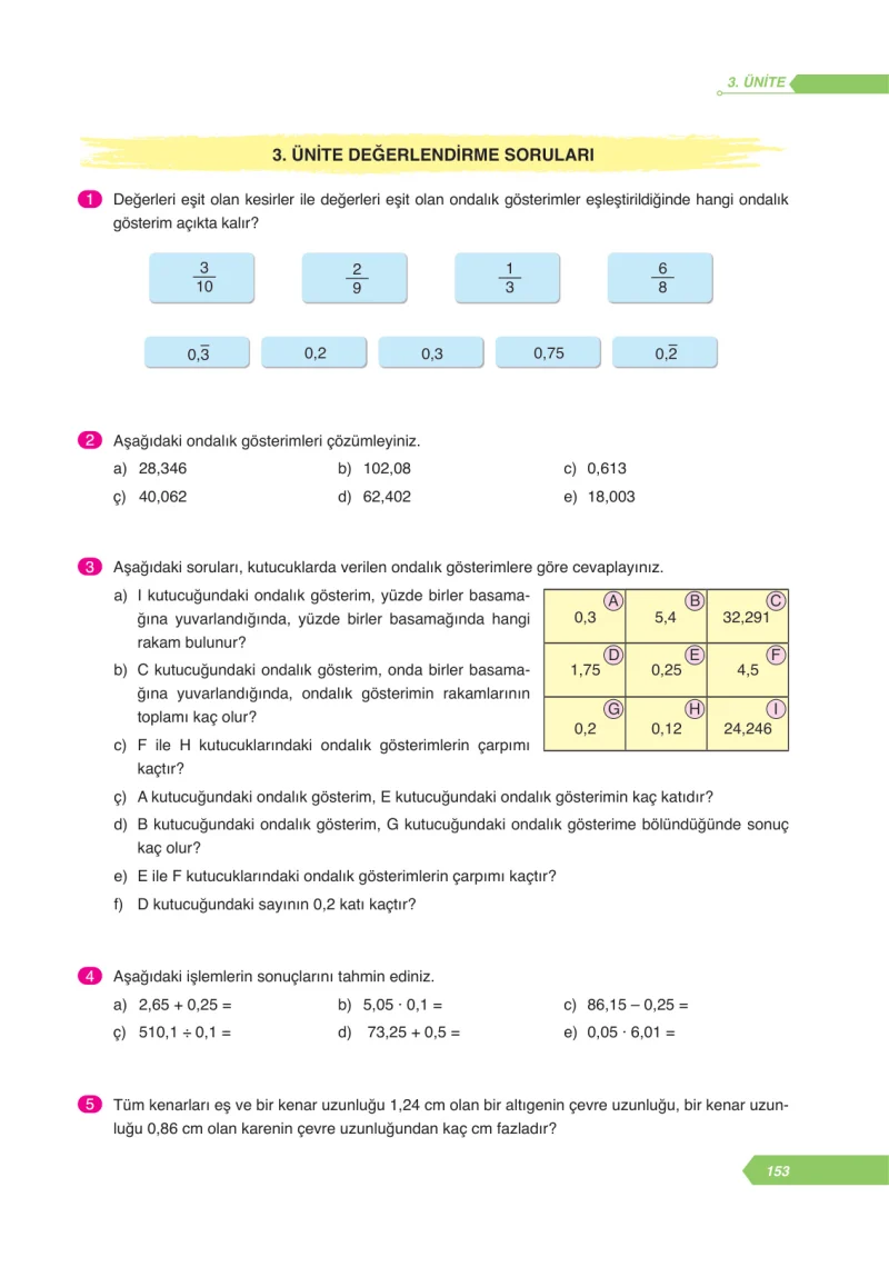 6. Sınıf Matematik Ders Kitabı Cevapları Ata Yayınları Sayfa 153