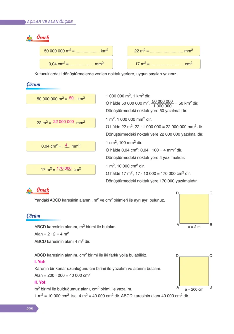6. Sınıf Matematik Ders Kitabı Cevapları Ata Yayınları Sayfa 208