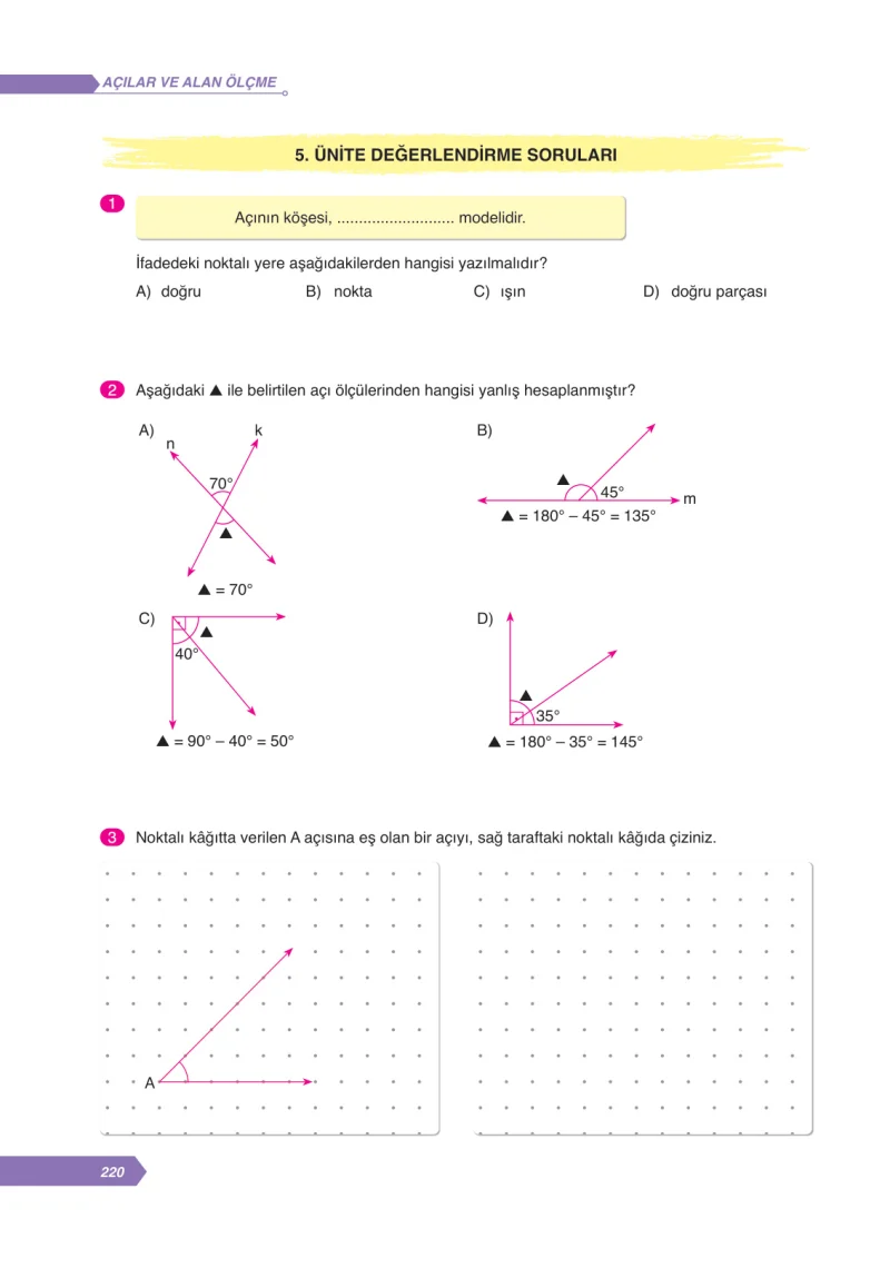 6. Sınıf Matematik Ders Kitabı Cevapları Ata Yayınları Sayfa 220