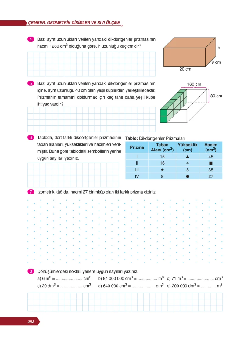 6. Sınıf Matematik Ders Kitabı Cevapları Ata Yayınları Sayfa 252