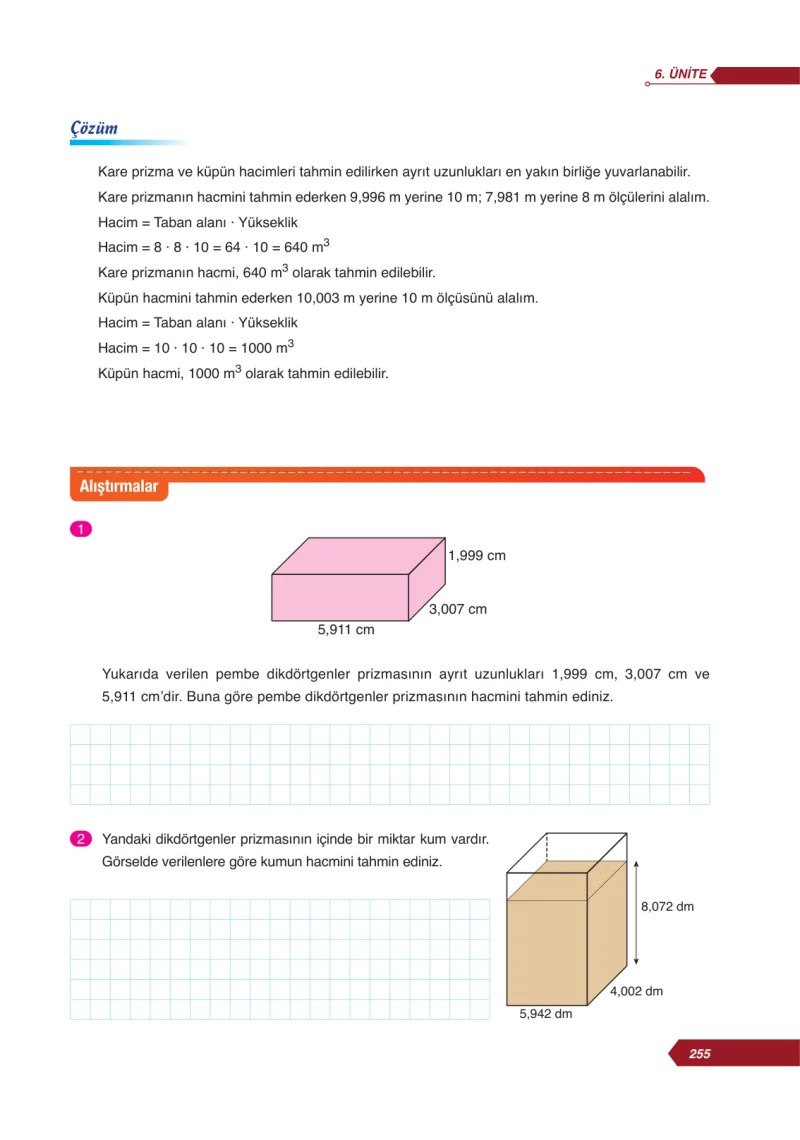 6. Sınıf Matematik Ders Kitabı Cevapları Ata Yayınları Sayfa 255