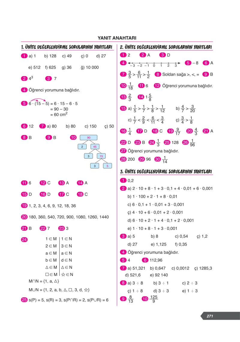 6. Sınıf Matematik Ders Kitabı Cevapları Ata Yayınları Sayfa 271