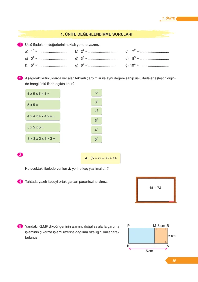 6. Sınıf Matematik Ders Kitabı Cevapları Ata Yayınları Sayfa 55
