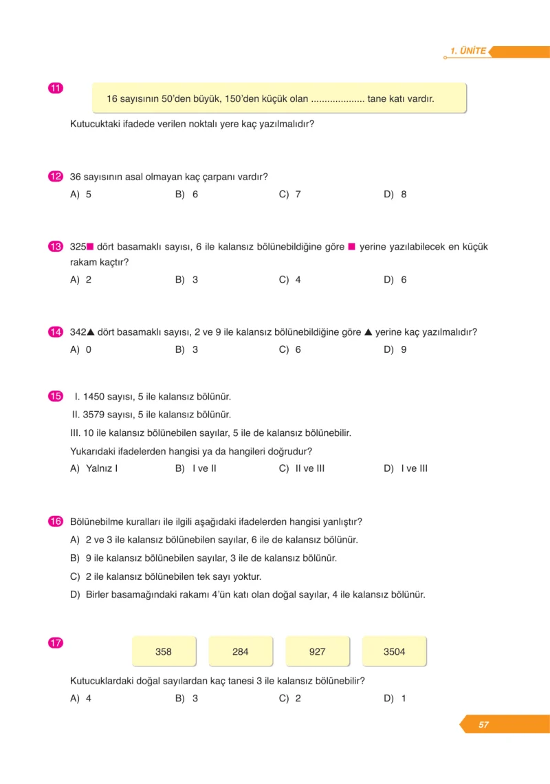 6. Sınıf Matematik Ders Kitabı Cevapları Ata Yayınları Sayfa 57