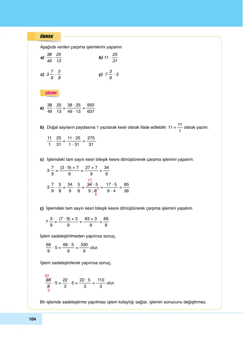 6. Sınıf Matematik Ders Kitabı Cevapları Doğa Yayınları Sayfa 104