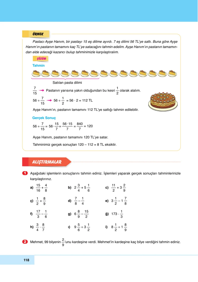 6. Sınıf Matematik Ders Kitabı Cevapları Doğa Yayınları Sayfa 118