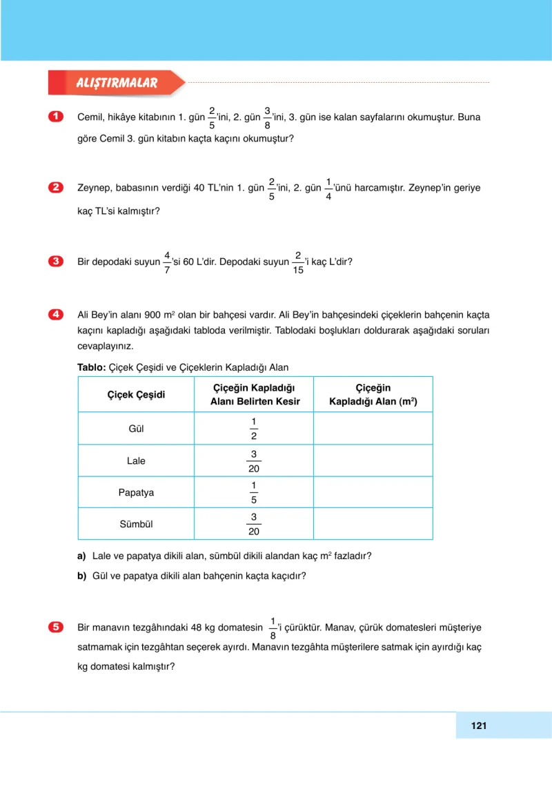 6. Sınıf Matematik Ders Kitabı Cevapları Doğa Yayınları Sayfa 121