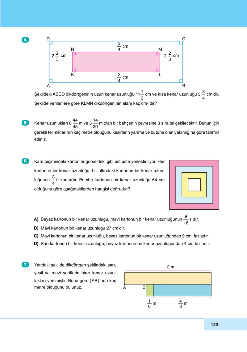 6. Sınıf Matematik Ders Kitabı Cevapları Doğa Yayınları Sayfa 123