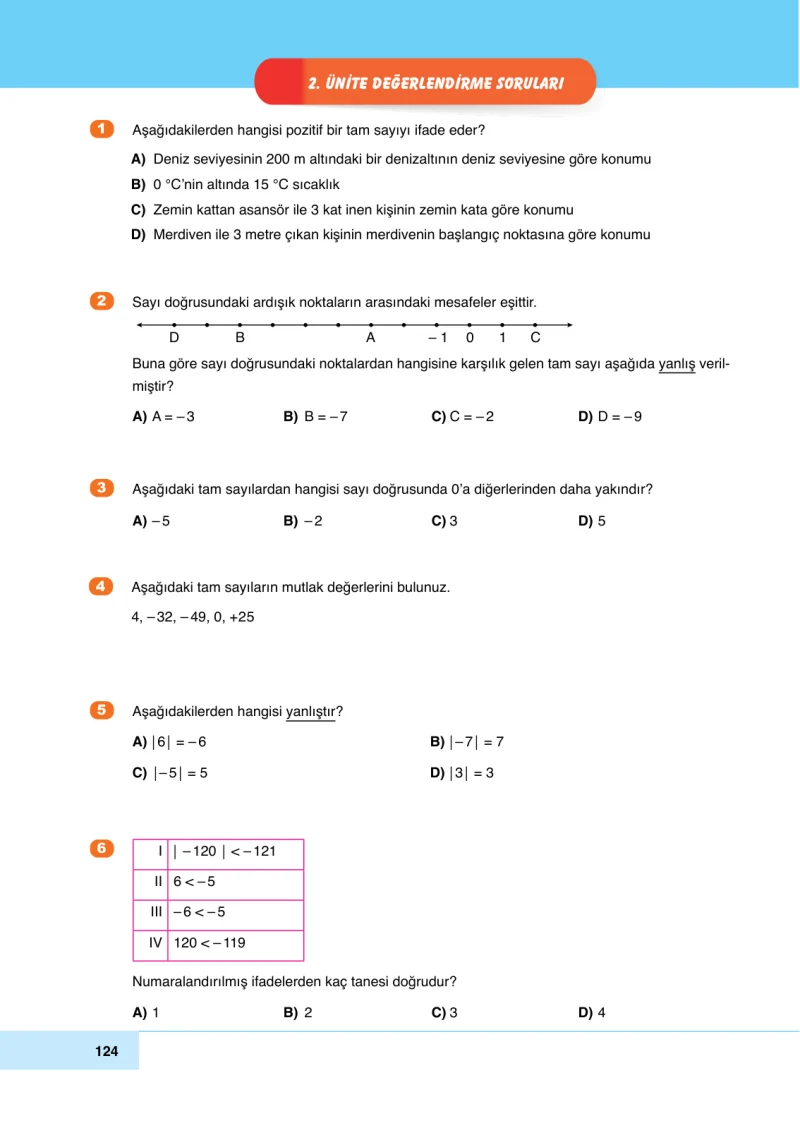 6. Sınıf Matematik Ders Kitabı Cevapları Doğa Yayınları Sayfa 124