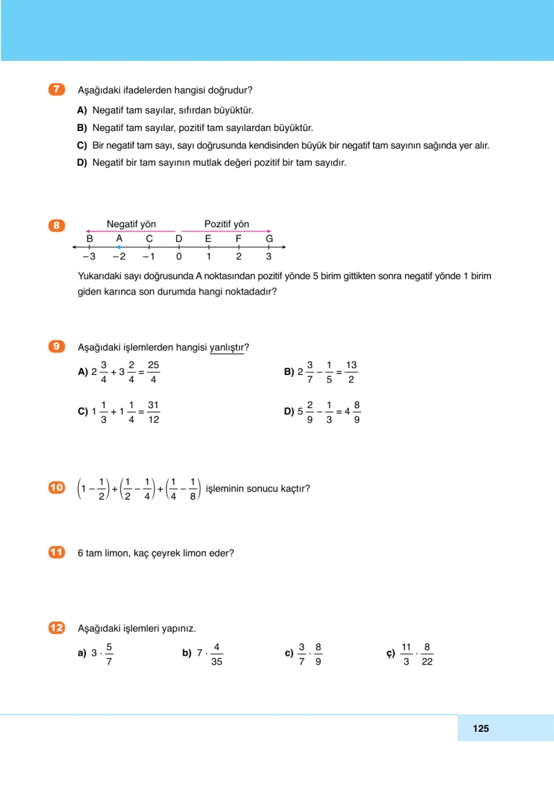 6. Sınıf Matematik Ders Kitabı Cevapları Doğa Yayınları Sayfa 125