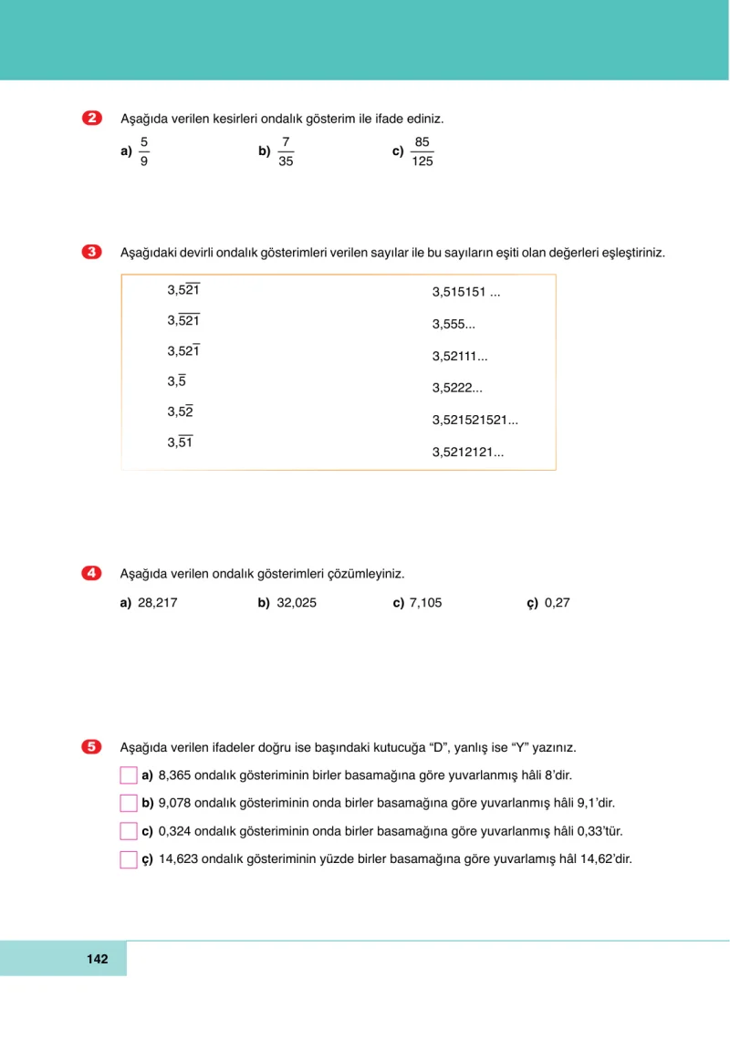 6. Sınıf Matematik Ders Kitabı Cevapları Doğa Yayınları Sayfa 142