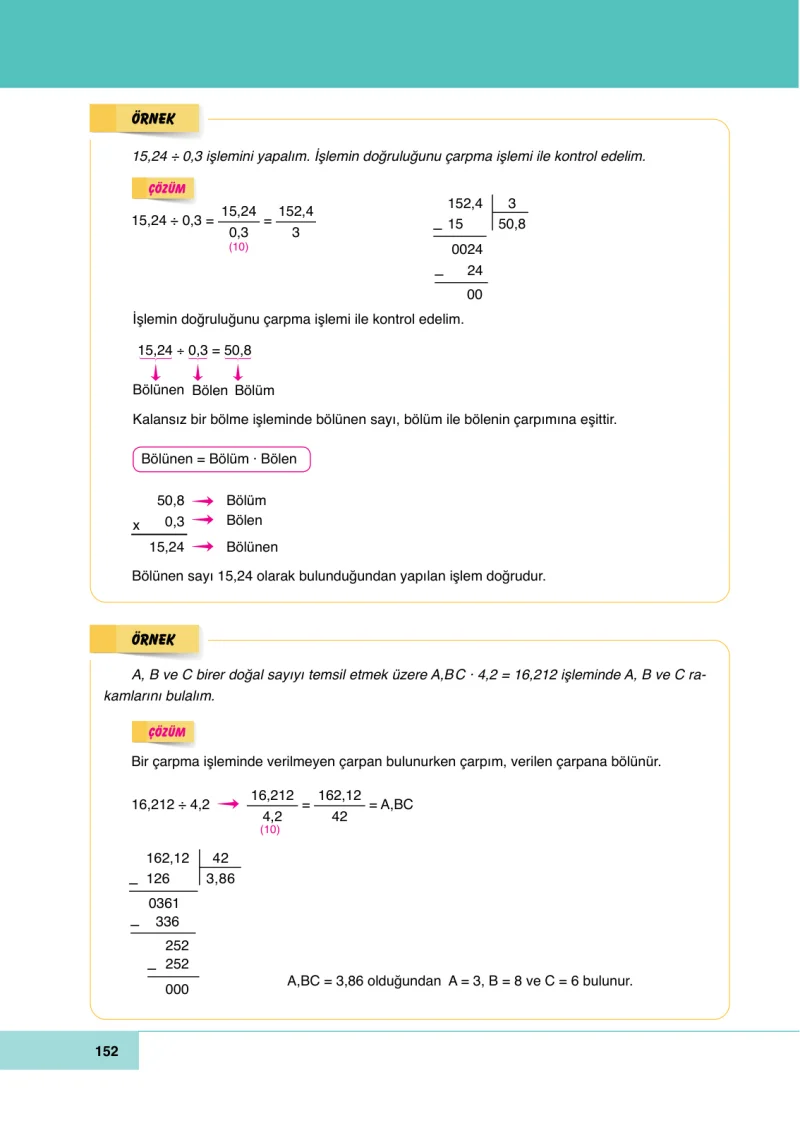 6. Sınıf Matematik Ders Kitabı Cevapları Doğa Yayınları Sayfa 152