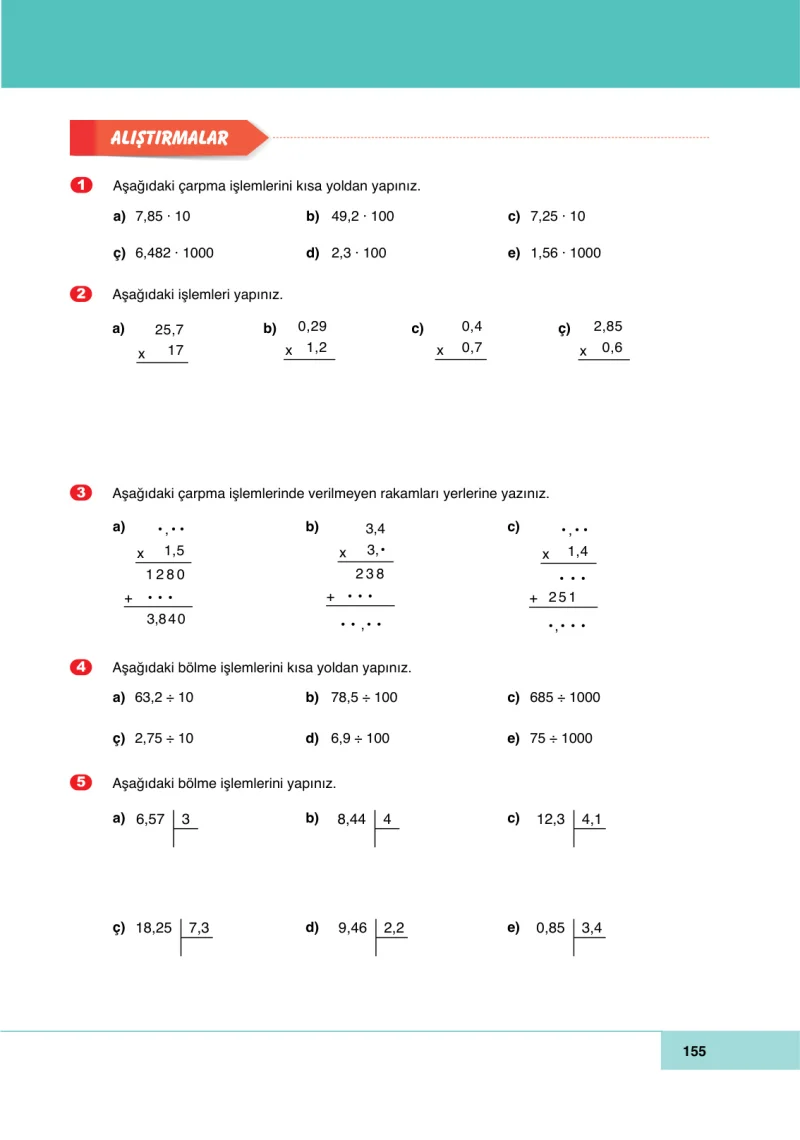 6. Sınıf Matematik Ders Kitabı Cevapları Doğa Yayınları Sayfa 155