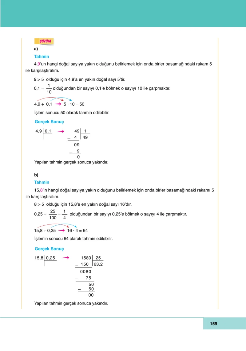 6. Sınıf Matematik Ders Kitabı Cevapları Doğa Yayınları Sayfa 159