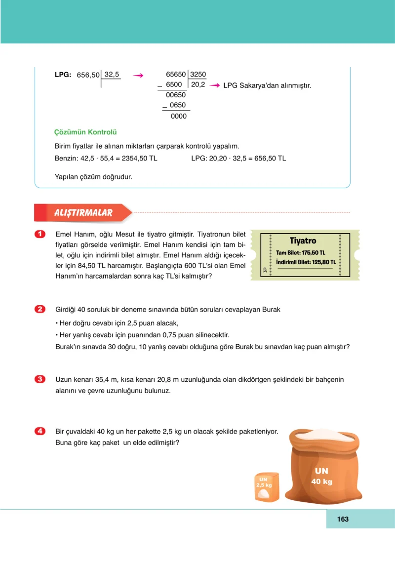 6. Sınıf Matematik Ders Kitabı Cevapları Doğa Yayınları Sayfa 163