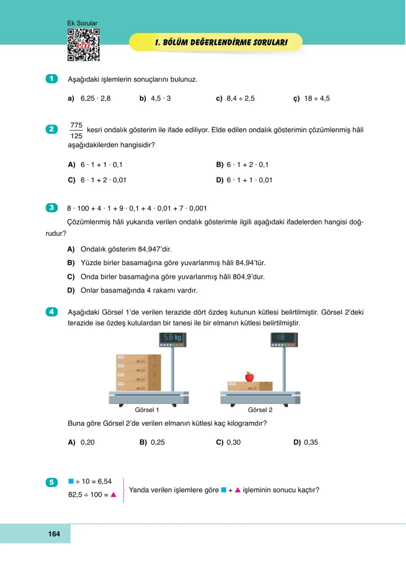 6. Sınıf Matematik Ders Kitabı Cevapları Doğa Yayınları Sayfa 164