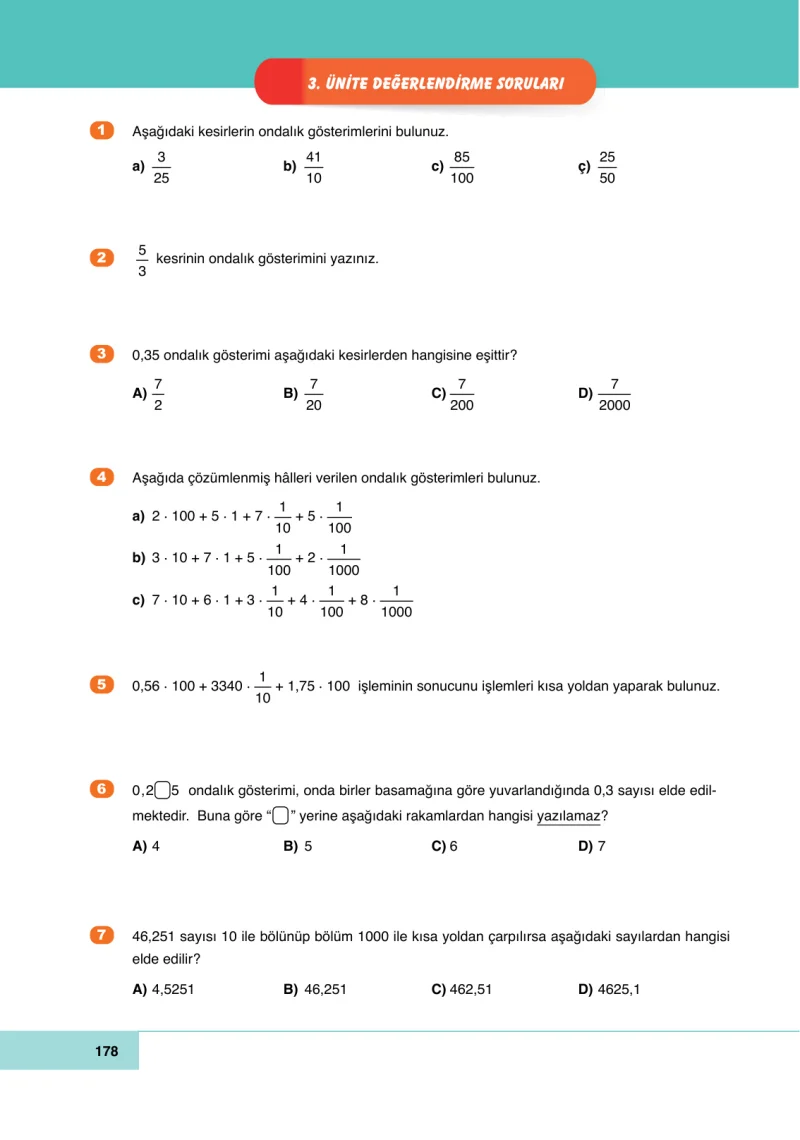 6. Sınıf Matematik Ders Kitabı Cevapları Doğa Yayınları Sayfa 178