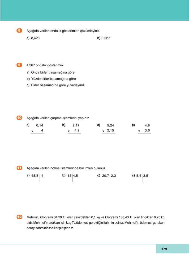 6. Sınıf Matematik Ders Kitabı Cevapları Doğa Yayınları Sayfa 179