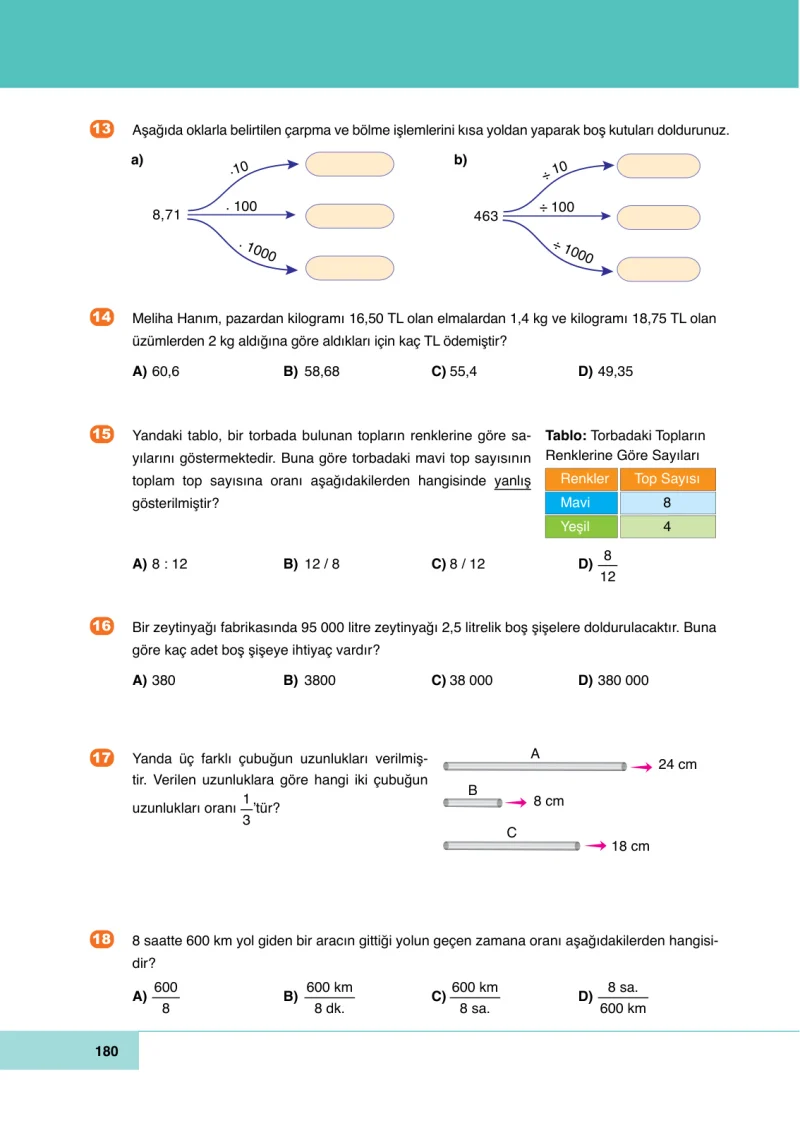 6. Sınıf Matematik Ders Kitabı Cevapları Doğa Yayınları Sayfa 180