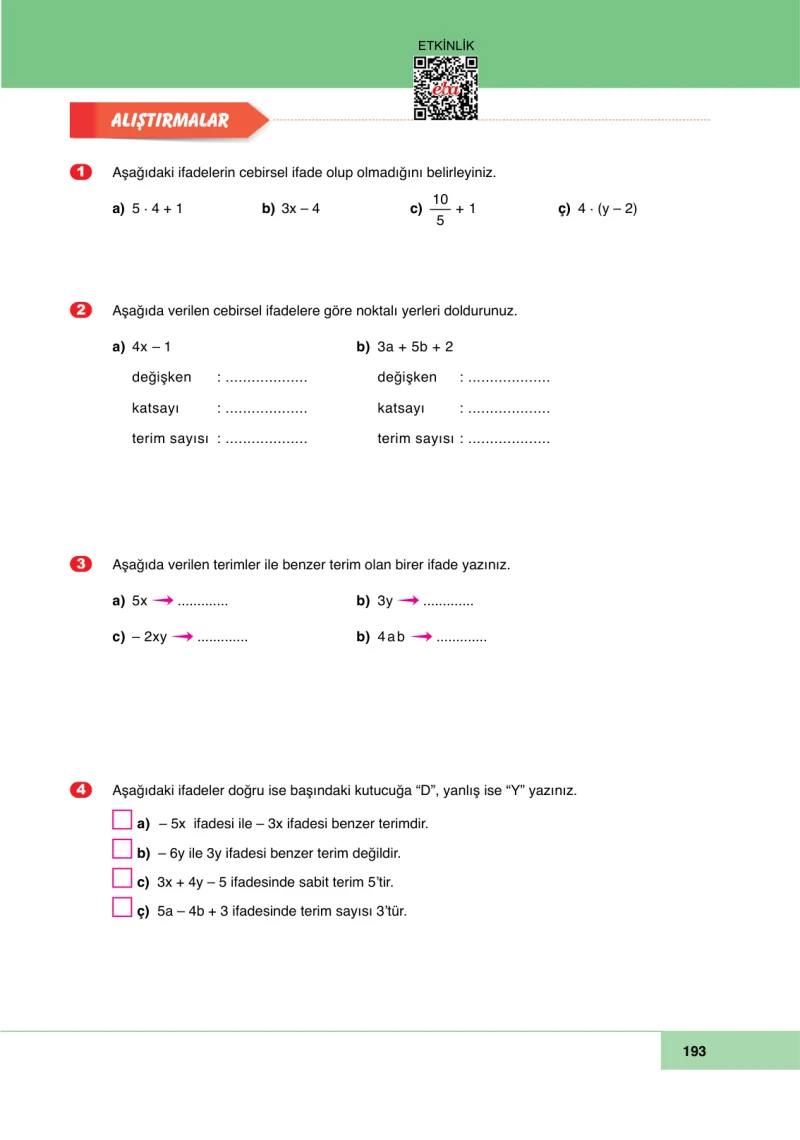 6. Sınıf Matematik Ders Kitabı Cevapları Doğa Yayınları Sayfa 193