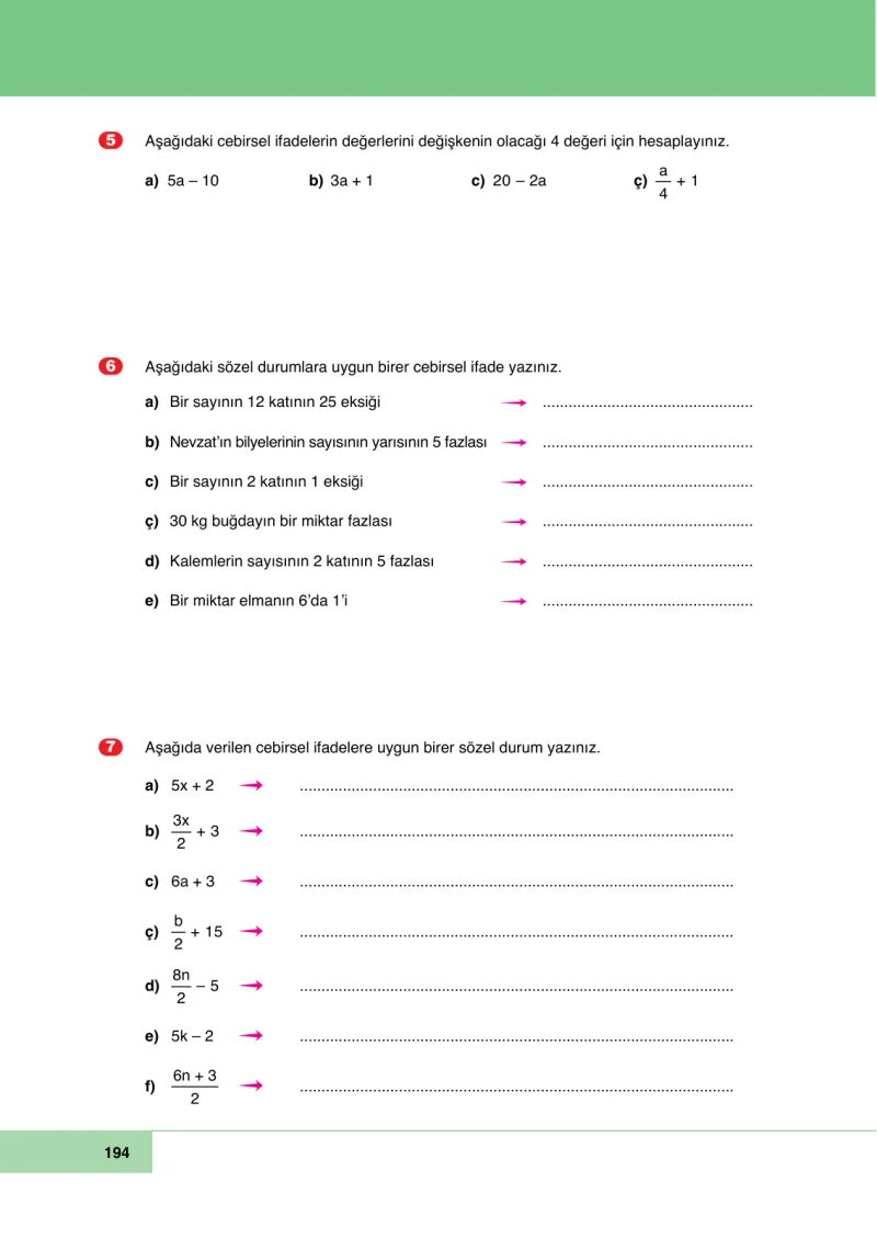 6. Sınıf Matematik Ders Kitabı Cevapları Doğa Yayınları Sayfa 194
