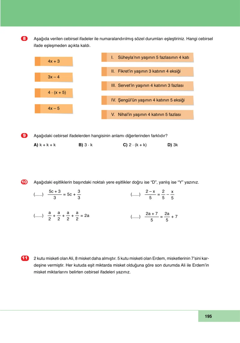 6. Sınıf Matematik Ders Kitabı Cevapları Doğa Yayınları Sayfa 195