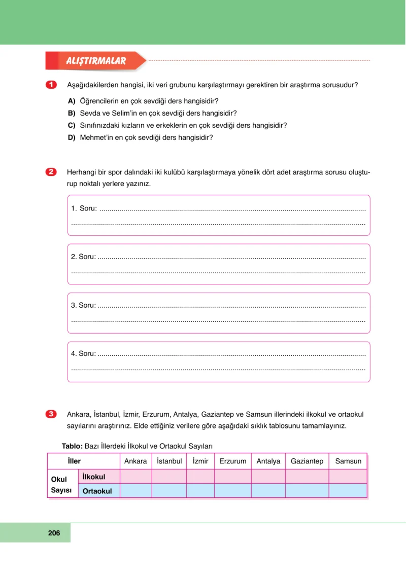 6. Sınıf Matematik Ders Kitabı Cevapları Doğa Yayınları Sayfa 206