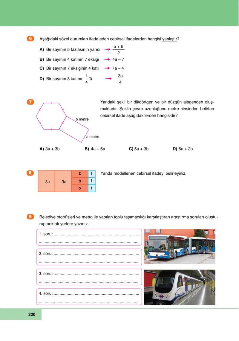 6. Sınıf Matematik Ders Kitabı Cevapları Doğa Yayınları Sayfa 220