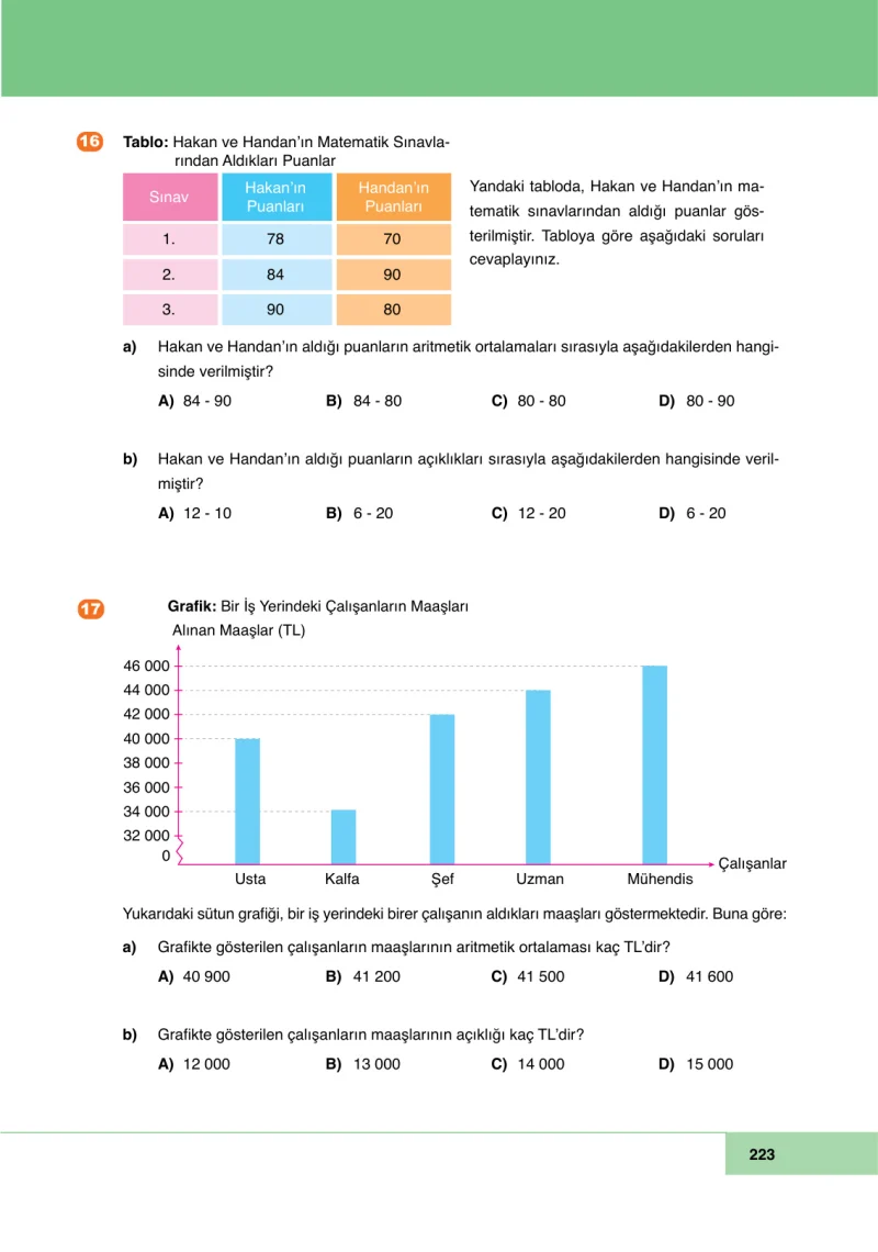 6. Sınıf Matematik Ders Kitabı Cevapları Doğa Yayınları Sayfa 223