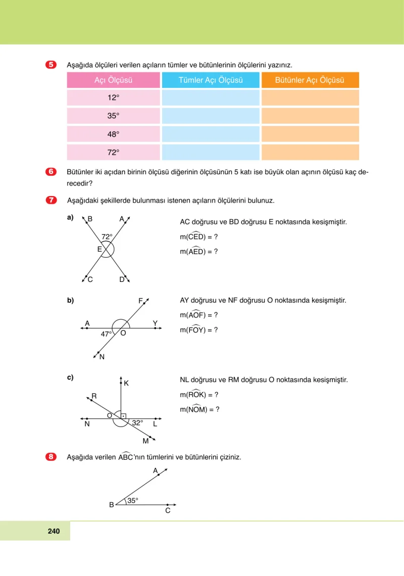 6. Sınıf Matematik Ders Kitabı Cevapları Doğa Yayınları Sayfa 240