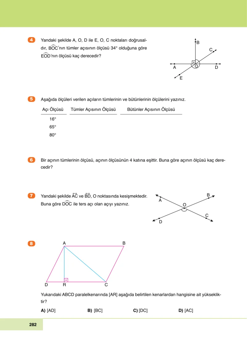 6. Sınıf Matematik Ders Kitabı Cevapları Doğa Yayınları Sayfa 282