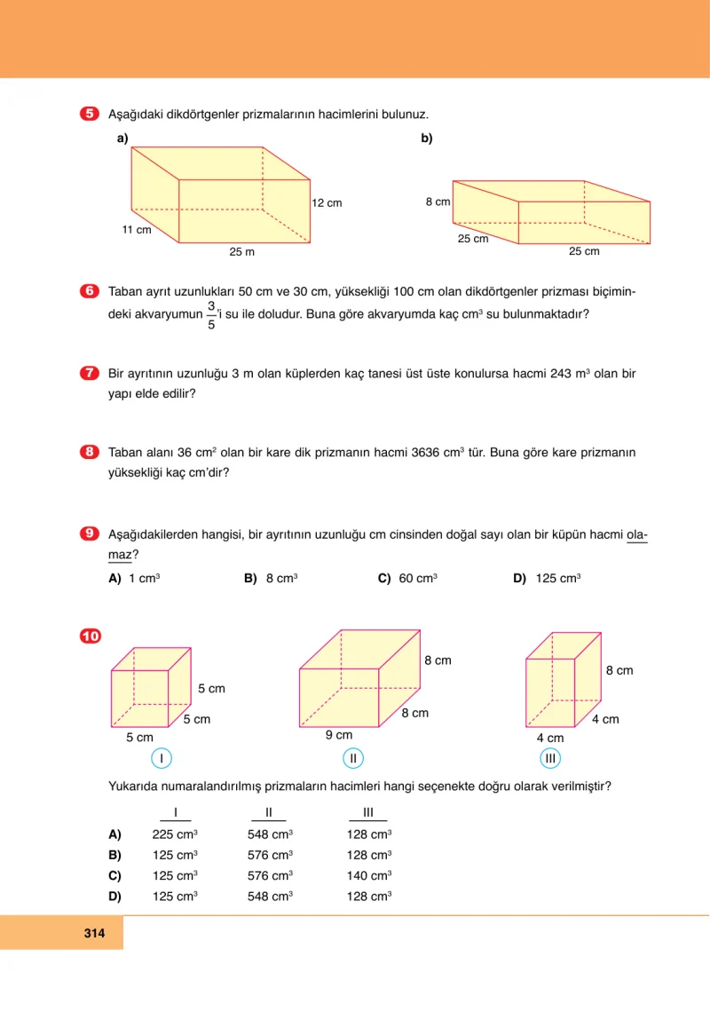 6. Sınıf Matematik Ders Kitabı Cevapları Doğa Yayınları Sayfa 314