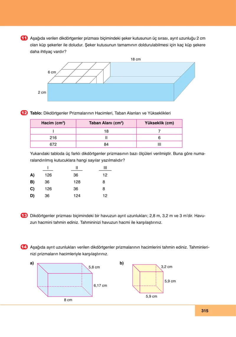 6. Sınıf Matematik Ders Kitabı Cevapları Doğa Yayınları Sayfa 315