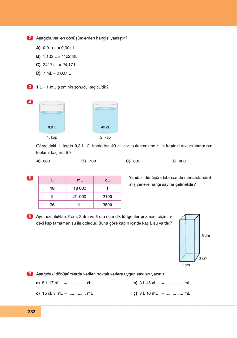 6. Sınıf Matematik Ders Kitabı Cevapları Doğa Yayınları Sayfa 332
