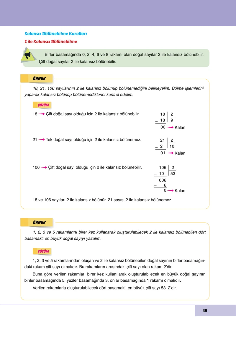 6. Sınıf Matematik Ders Kitabı Cevapları Doğa Yayınları Sayfa 39