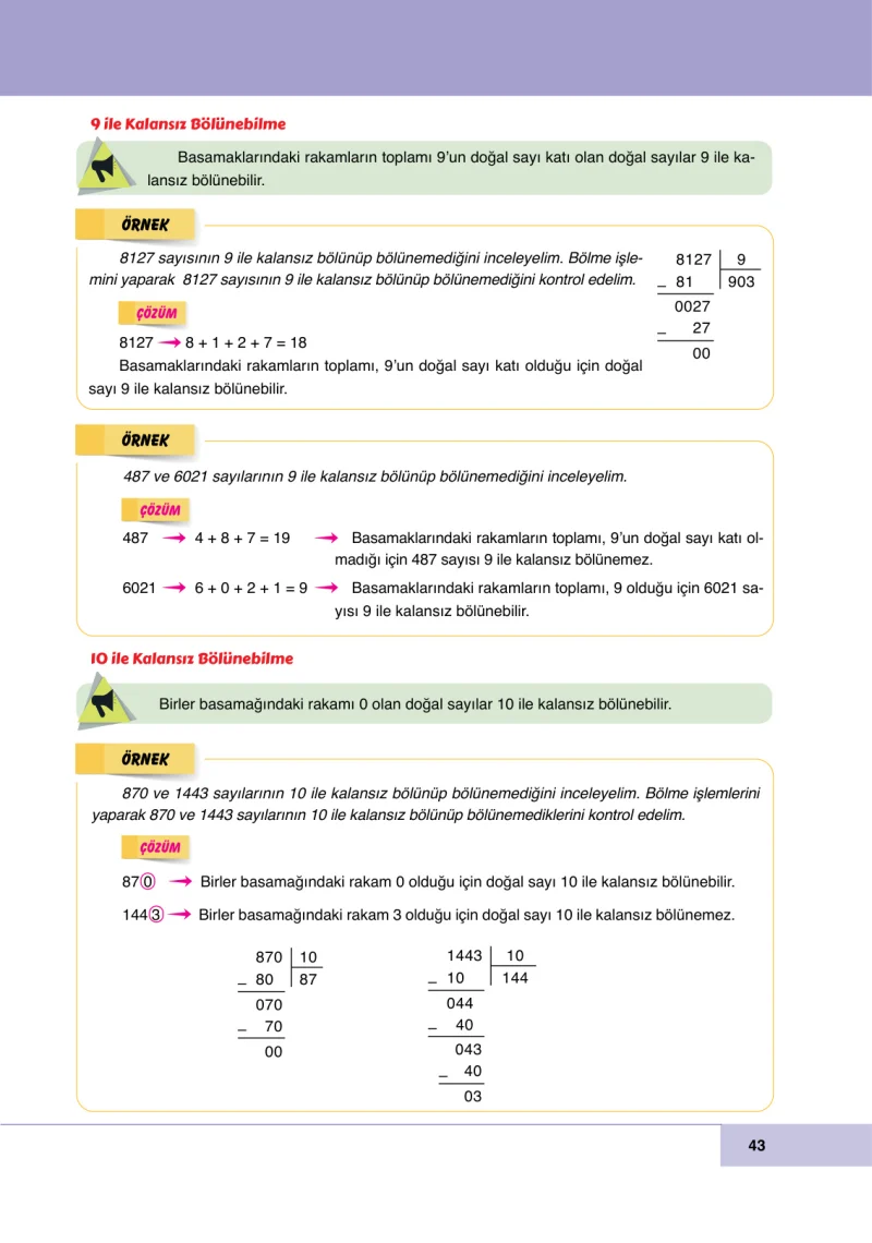 6. Sınıf Matematik Ders Kitabı Cevapları Doğa Yayınları Sayfa 43