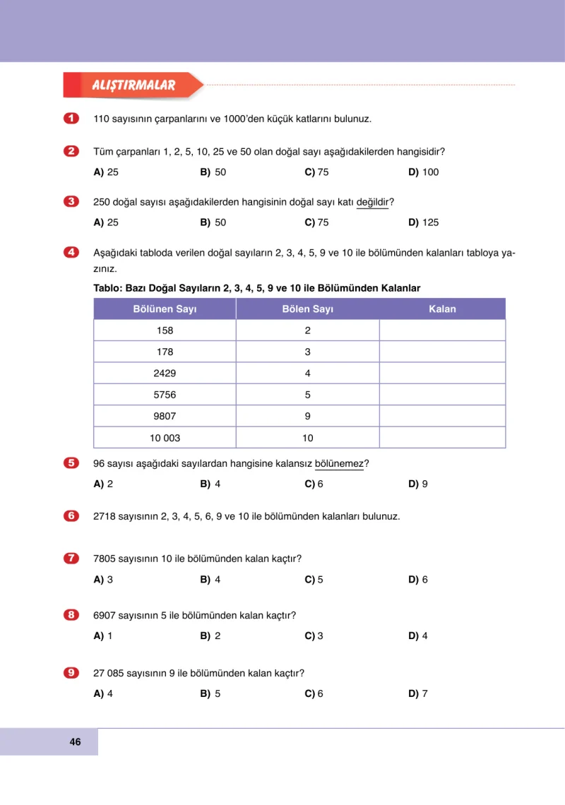 6. Sınıf Matematik Ders Kitabı Cevapları Doğa Yayınları Sayfa 46