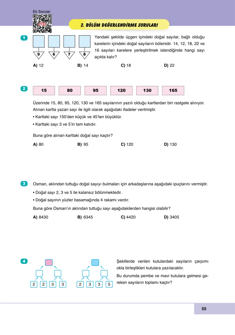 6. Sınıf Matematik Ders Kitabı Cevapları Doğa Yayınları Sayfa 55