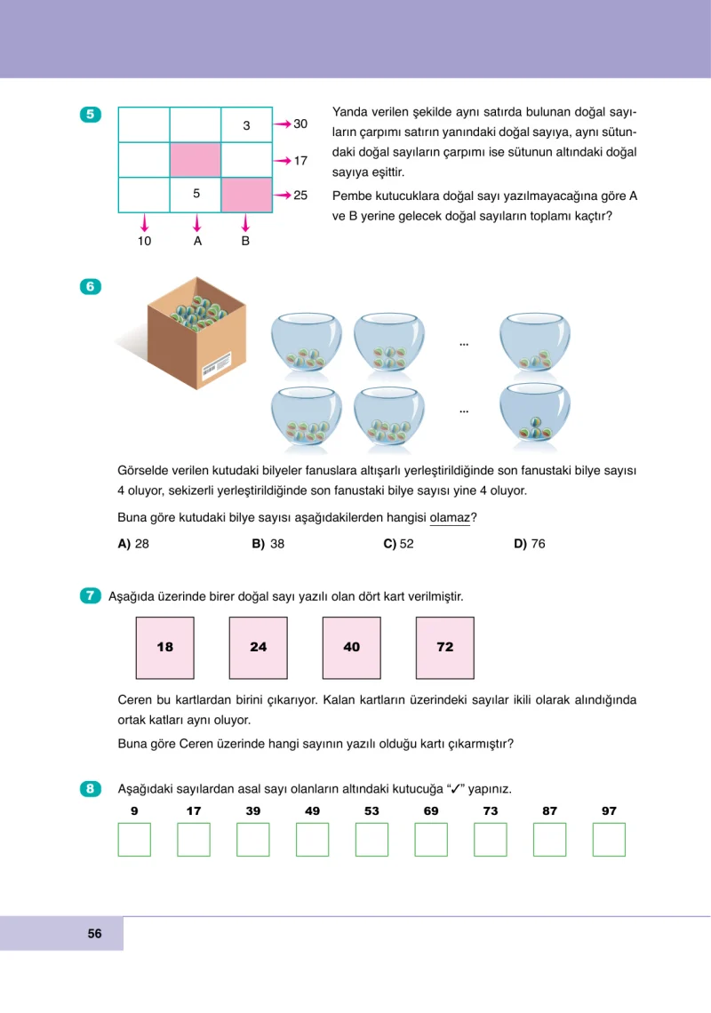6. Sınıf Matematik Ders Kitabı Cevapları Doğa Yayınları Sayfa 56