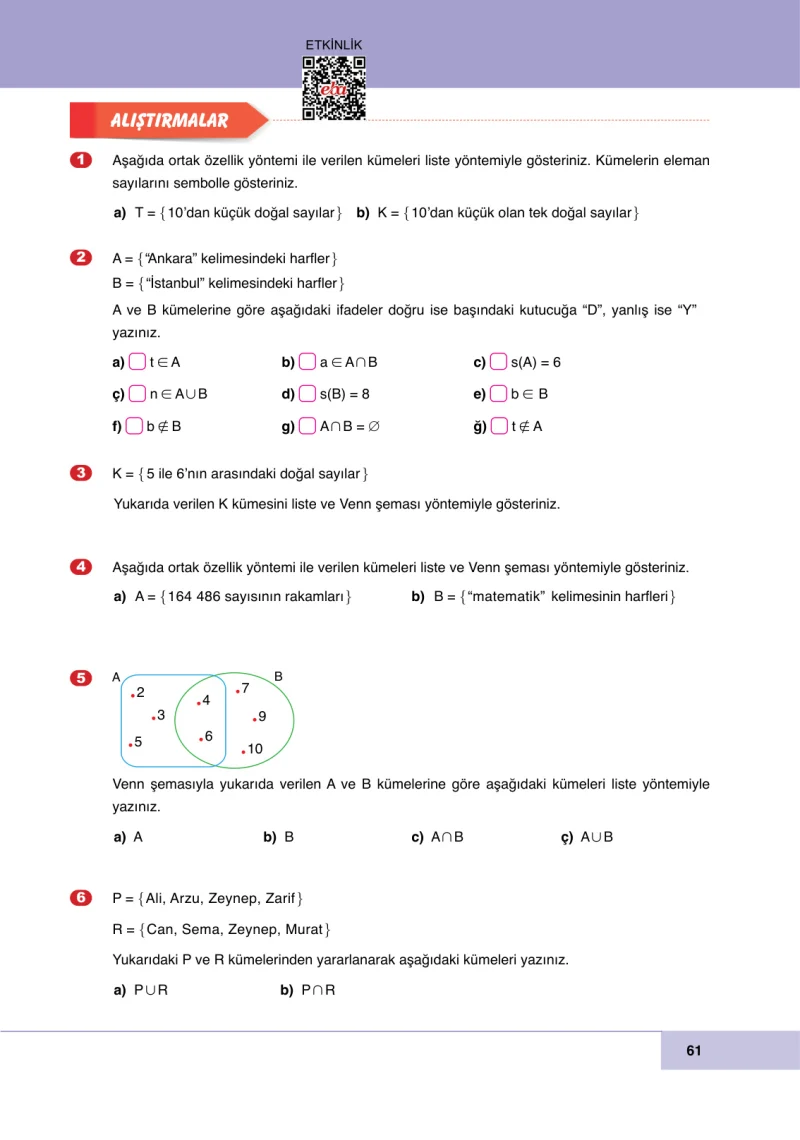 6. Sınıf Matematik Ders Kitabı Cevapları Doğa Yayınları Sayfa 61