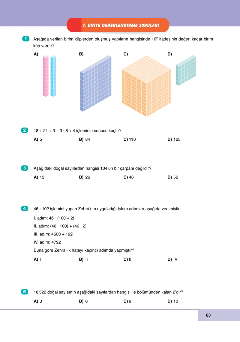 6. Sınıf Matematik Ders Kitabı Cevapları Doğa Yayınları Sayfa 63