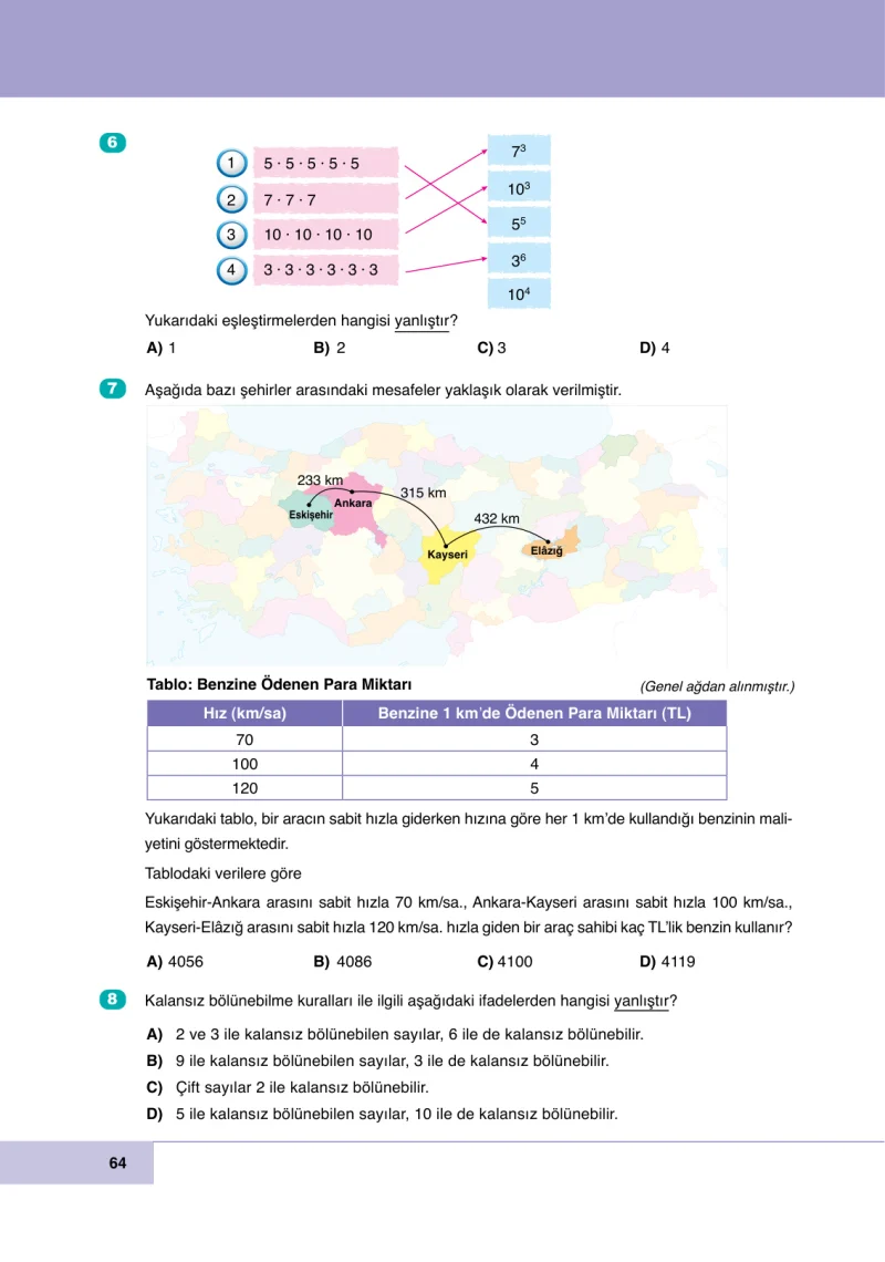 6. Sınıf Matematik Ders Kitabı Cevapları Doğa Yayınları Sayfa 64