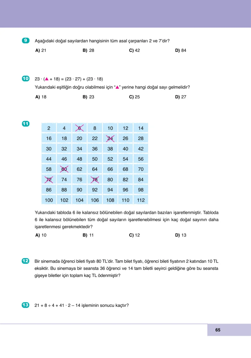 6. Sınıf Matematik Ders Kitabı Cevapları Doğa Yayınları Sayfa 65