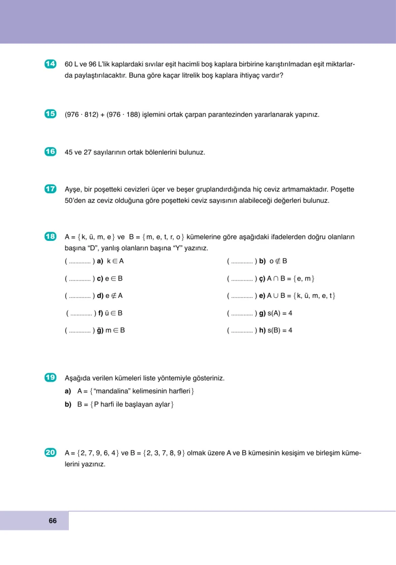 6. Sınıf Matematik Ders Kitabı Cevapları Doğa Yayınları Sayfa 66