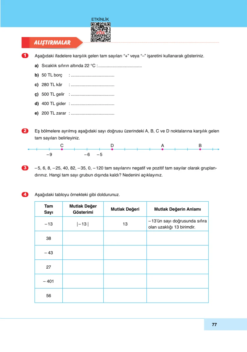 6. Sınıf Matematik Ders Kitabı Cevapları Doğa Yayınları Sayfa 77