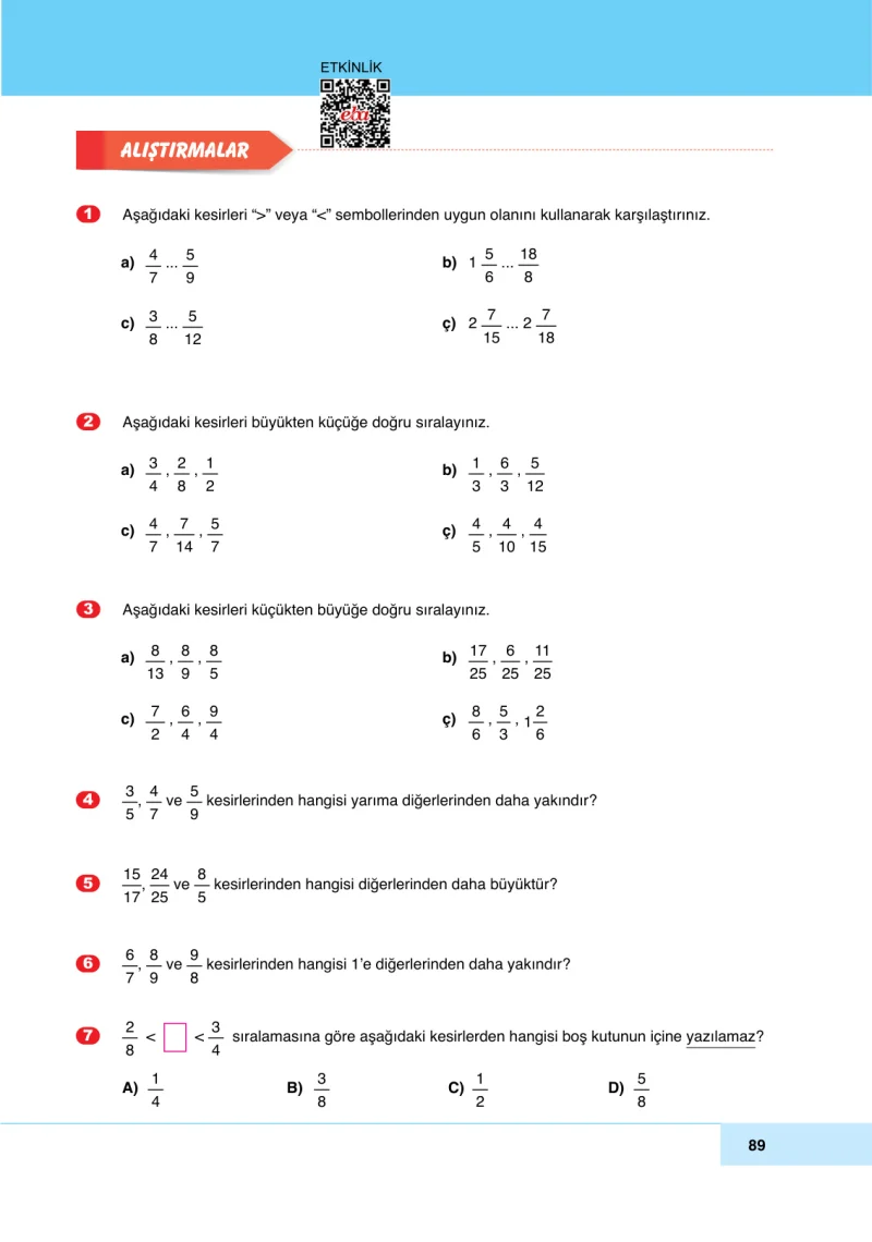 6. Sınıf Matematik Ders Kitabı Cevapları Doğa Yayınları Sayfa 89