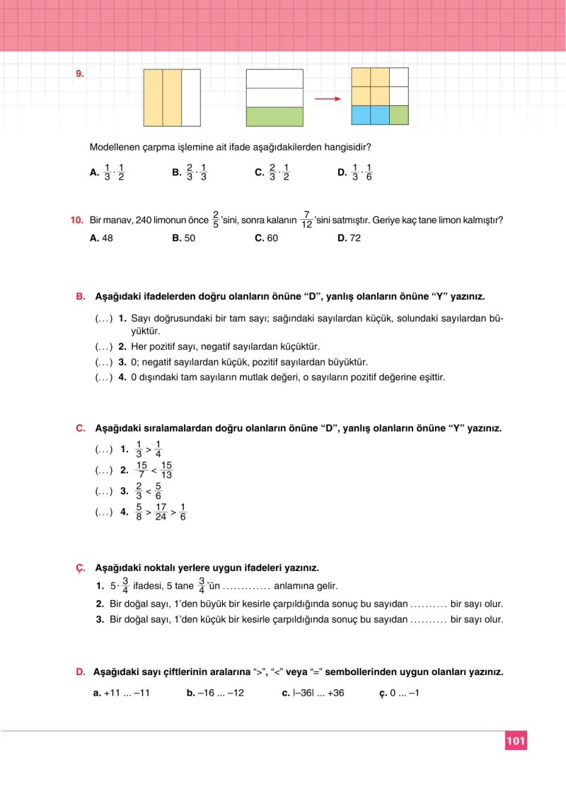 6. Sınıf Matematik Ders Kitabı Cevapları Koza Yayınları Sayfa 101