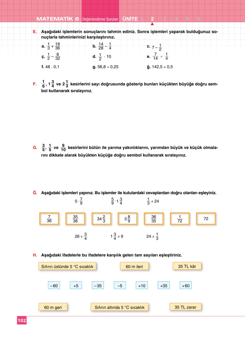 6. Sınıf Matematik Ders Kitabı Cevapları Koza Yayınları Sayfa 102