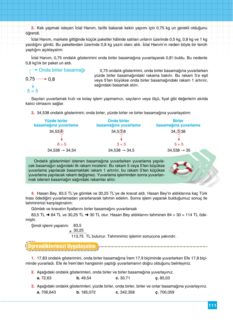 6. Sınıf Matematik Ders Kitabı Cevapları Koza Yayınları Sayfa 111