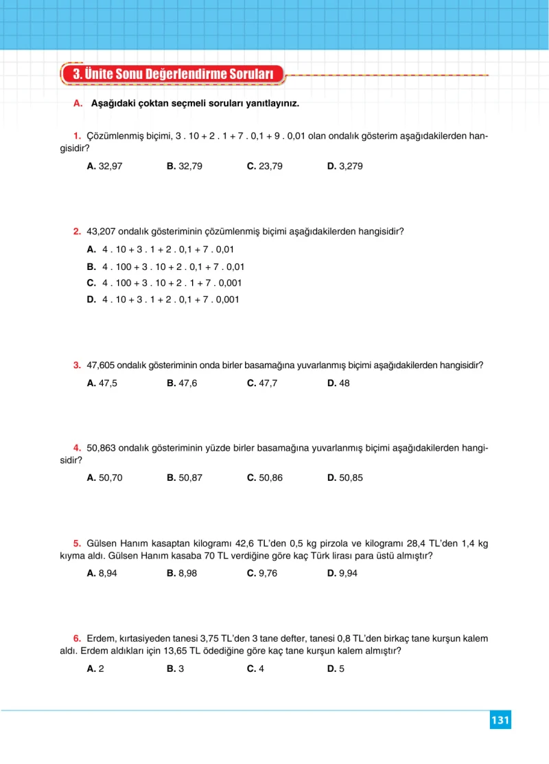 6. Sınıf Matematik Ders Kitabı Cevapları Koza Yayınları Sayfa 131